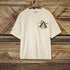 Beige t-shirt with a logo on a wooden background